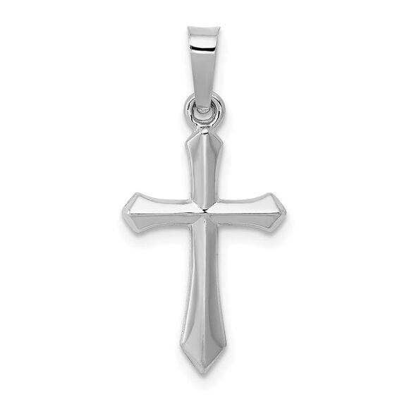14k White Gold Hollow 2D Passion Cross Pendant 12 x 26mm